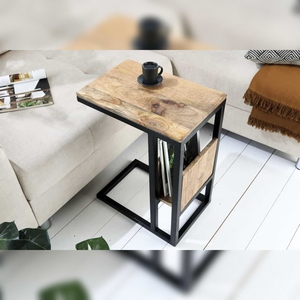 Vandana Modern Line <b>Table</b> CONCIERGE 60cm Natural mango Wood <b>Side</b> <b>Table</b> <b>Storage</b> Space Metal Frame Bedroom Furniture <b>Living</b> <b>Room</b> - Product Image 3