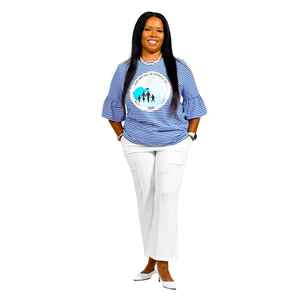 T-shirt à manches cloche rayé bleu pour femme Jack and Jill, col rond, imprimé graphique, haut tendance, vente en gros OEM en vrac - Product Image 4