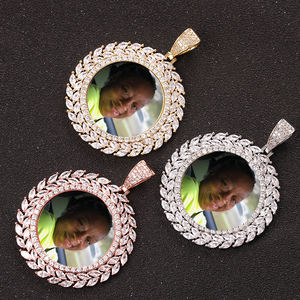<b>Memory</b> Photo Pendant Silver Lab Grown Diamond Vertical Frame Custom Picture Gold Plated IGI Certified Unisex - Product Image 1
