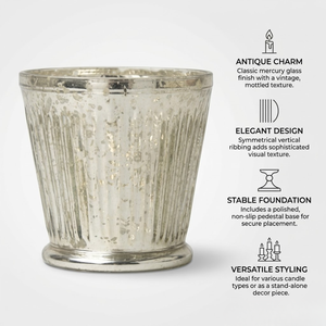 Portavelas de Cristal Plateado de Lujo para Velas de Té |   Acabado Mercury en Relieve, Tamaño Personalizado |   Elegantes Conjuntos de Decoración para el Hogar para Bodas y Fiestas - Product Image 3