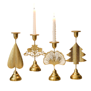 Brass Candlestick Holder Set of 4 Christmas Tree Heart <b>Fan</b> Shape Home Decor Table Centerpiece Function Taper Candlestick <b>Stand</b> - Product Image 1