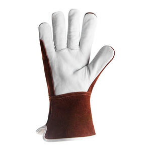 ถุงมือป้องกันความปลอดภัยสำหรับงานเชื่อม ทำจากหนังแพะและหนังวัวแท้ ทนทานต่อเปลวไฟ เหมาะสำหรับงานปิ้งย่าง อบขนม และงานในเตาอบ - Product Image 2