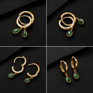Boucles d'oreilles à charnière en argent sterling 925 plaqué or avec quartz vert taille poire 4x6mm, pendantes, classiques, pour usage quotidien, bijoux pour femmes - Product Image 5