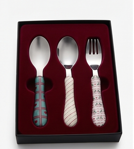 Ensemble de couverts en acier inoxydable au design mignon, 3 pièces, avec manches à motifs colorés, passe au lave-vaisselle, idéal pour les fêtes - Product Image 6