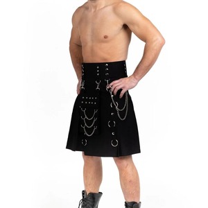 <b>Men's</b> <b>Black</b> Utility <b>Kilt</b> With Metal Rings And Chains Regular Fit Polyester Adult Size - Product Image 3