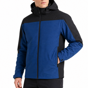 Chaqueta Softshell con Capucha Personalizada para Hombre, Resistente al Viento y al Agua, para Trabajo al Aire Libre, Combinación de Bloques de Color Negro, OEM - Product Image 4