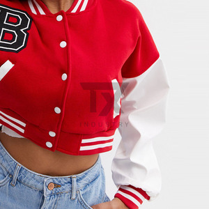 Ladies Varsity Crop Top Jackets Custom Cropped Varsity Jacket With Wool Sleeves Women Varsity Crop Top Jackets - Product Image 4