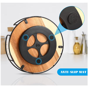 Rustic <b>Round</b> Wooden Serving Tray with Metal <b>Frame</b> Decorative Coffee Table Organizer Tray for Home and Hotel - Product Image 2