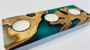 Blue Resin <b>Candle</b> Holders 3 Tealight <b>Candle</b> Holder Resin and <b>Floating</b> Wood Votive <b>Candle</b> Holder Decorative Craftera Exports - Product Image 3