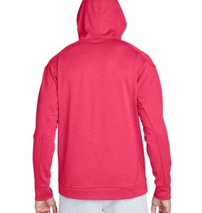 <b>Men's</b> <b>Red</b> Hooded <b>Sweatshirt</b> Solid Color Casual Fleece Pullover Regular Fit Autumn Wear with Kangaroo Pocket 100% Polyester - Product Image 2