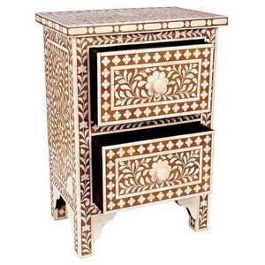 Handcrafted <b>Black</b> Bone Inlay 2-Drawer <b>Console</b> <b>Table</b> Modern Antique Design for Living Room Bedroom Home Furniture - Product Image 6