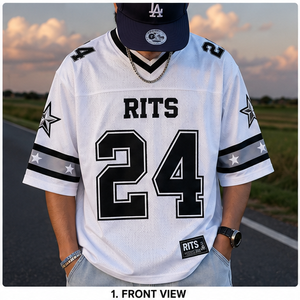 RITS เสื้อฟุตบอลตาข่ายสีขาวสำหรับทุกเพศหมายเลข 24 คอแมนดารินแขนสั้นระบายอากาศได้สายรัดปรับระดับได้ชุดกีฬาปกติ - Product Image 1