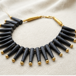 Collar de cuentas de resina chapado en negro con cadena de eslabones en tono dorado, joyería bohemia llamativa para fiestas, bodas y regalos. - Product Image 4