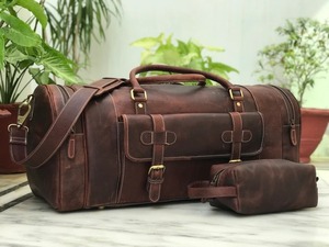 กระเป๋าเดินทางหนังแท้คุณภาพส่งออก สไตล์วินเทจ สำหรับวันหยุดสุดสัปดาห์  แบบ unisex น้ำหนักเบา ความจุมาก พร้อมซิป ขายส่ง - Product Image 6