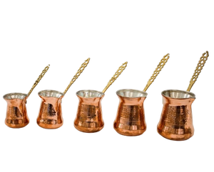 Hermosa cafetera turca, griega y árabe de latón martillado color cobre, para hornilla, Cezve Ibrik Briki, con mango de madera - Product Image 6