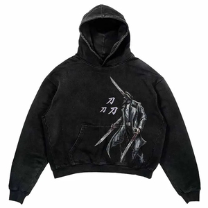 Custom Oversized Anime Graphic Pullover Hoodie Unisex Acid <b>Wash</b> 100% Cotton Fleece Fabric Streetwear Casual Pullover Sweatshirt - Product Image 6
