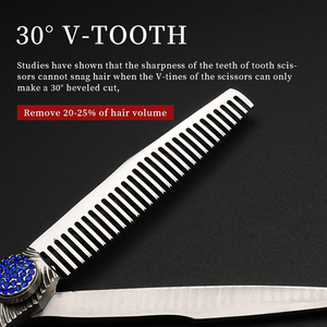 Ciseaux de coiffure en acier inoxydable à lame bleue diamantée, gravure sur surface, design ergonomique, pour droitiers, manche léger de taille moyenne - Product Image 6