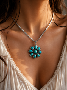 Collar de Plata Hecho a Mano con Colgante de Turquesa, Estilo Vaquero del Suroeste, Joyería Boho Occidental para Mujer, Regalo - Product Image 5