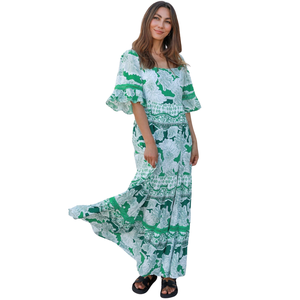 Vestido largo escalonado para mujer, conjunto de verano de manga corta - Product Image 2