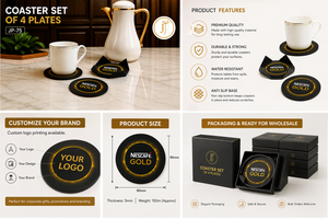 Ensemble de sous-verres en bois de luxe avec support - Sous-verres promotionnels personnalisés avec logo dans un coffret cadeau pour la fête des mères Noël - Product Image 2