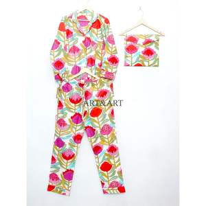 ชุดนอนหรูหราสุดฮิต เสื้อเชิ้ตแขนยาวพร้อมกางเกงขายาว ชุดนอนคุณภาพสูงสำหรับผู้หญิง ผ้าฝ้าย ชุดนอนแบบเซ็ต สามารถปรับแต่งได้ - Product Image 3