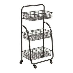 Étagère de rangement en fer à 2 niveaux de style moderne avec plateau en bois massif et paniers en maille, support de rangement et organisateur pour la maison et la cuisine, meilleur prix - Product Image 2