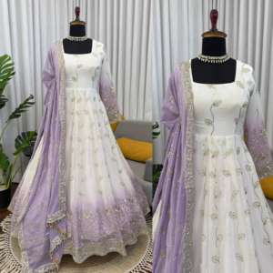 Hermoso Vestido Anarkali de Diseño Indio-Pakistaní en Tela Georgette con Bordado Elegante para Fiestas, Bodas, Uso Casual y Tradicional para Mujeres - Product Image 1