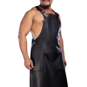 Chaqueta de Chef de Cuero Genuino para Hombre, Manga Corta, Cierre de Botones, Correas Ajustables, Ropa de Trabajo Resistente, Negra, Hecha a Mano, Premium - Product Image 1