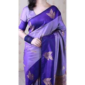 Sari de Seda Suave Violeta Elite Weaves, Diseño Floral Conceptual, Tejido con Zari, Prenda Tradicional Elegante - Product Image 4