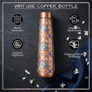 Botella de Cobre Puro con Diseño de Flores Silvestres Impresas, Diseño Multicolor - Product Image 1