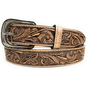 Personalized Design Hand Carved Floral Embossed Full Grain Western Leather Tooling Belt for <b>Men</b> and Women Designer Brass Buckle - Product Image 4