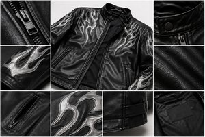Chaqueta de Motocicleta Casual de Invierno para Hombre, de Piel de Oveja, Resistente al Viento, Impermeable, Transpirable y Ecológica, Color Negro Plata Flame American - Product Image 6