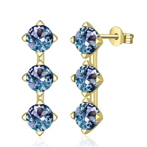 Argent sans nickel 925 Alexandrite pierres précieuses trois pierres goutte boucles d'oreilles destin bijoux nouvelles belles femmes bijoux - Product Image 2
