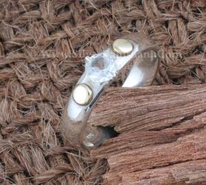 Bague vintage en argent sterling 925 avec cristal, bande en laiton bicolore à pois, bijoux de luxe classiques faits à la main pour femmes, style bohème pour mariage - Product Image 2