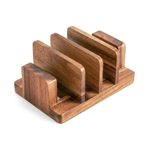 Support de rangement en bois d'acacia à 4 fentes pour planches à découper, couvercles et plateaux, pour comptoir, fabriqué au Vietnam - Product Image 1