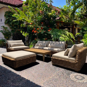 New Modern Minimalist Sacramento Sofa Set Artisanal Mahogany And Natural Polished Rattan Frame Luxury Comforts Home Patio Decors - Product Image 6