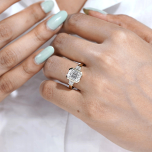 Bague de fiançailles et de mariage en or jaune 14 carats avec émeraude et diamant de laboratoire certifiés IGI, 4 carats, bijou cadeau pour fête - Product Image 3