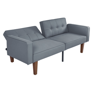 Divano Futon Moderno in Stile Mid-Century in Pelle PU, Reclinabile Regolabile con Gambe in Legno e Metallo, Schienale Trapuntato per Soggiorno - Product Image 5