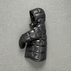 Black Hooded <b>Long</b> Puffer <b>Jacket</b> <b>Men</b> Windproof Waterproof Casual Winter Zipper Closure Front Logo Print Regular Finished Worsted - Product Image 2