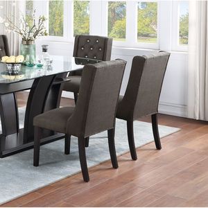 Set di 2 Sedie da Pranzo Moderne in Tessuto Nero Cenere Trapuntato con Design Wingback in Legno di Gomma e MDF per Cucina e Sala da Pranzo - Product Image 4