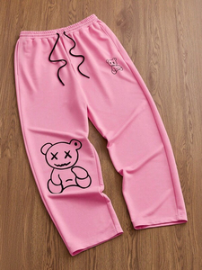 Conjunto de Pantalones y Camiseta Casual para Mujer, Talla Grande, Ecológico, de Secado Rápido, con Estampado de Oso Rosa de Dibujos Animados, para Verano - Product Image 4
