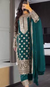 Ensemble de vêtements ethniques indiens pour femmes, costume de mariage, haut et bas brodés, dupatta, ensemble de 3 pièces à la mode - Product Image 4