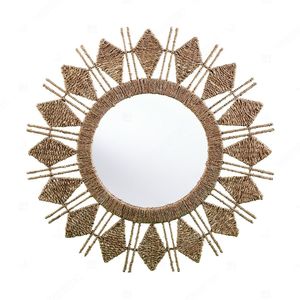 Nature Feature Boho Decorative Woven Seagrass Jute Water Hyacinth Handmade Eco-Friendly Wedding Wall <b>Mirror</b> for Babyroom Decor - Product Image 6