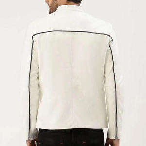 Custom Men's Slim Fit White PU Leather Biker <b>Jacket</b> Racing Stripe Motorcycle Coat Fashion Stand Collar Casual Zip Outerwear - Product Image 6