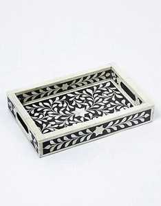 Royal Elegance Handcrafted Bone Inlay Floral Pattern Customizable Serving Tray Polished Finish Dishwasher <b>Microwave</b> Safe Luxury - Product Image 1