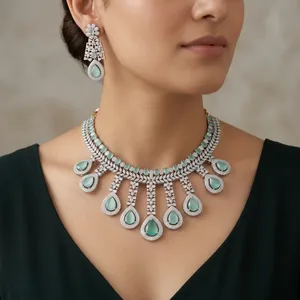 Silver Plated Women's Zircon Necklace <b>set</b> Teal Crystal Pear Cut Stones Classic Wedding <b>Jewelry</b> <b>Bridal</b> Fashion <b>Jewelry</b> <b>Set</b> - Product Image 1