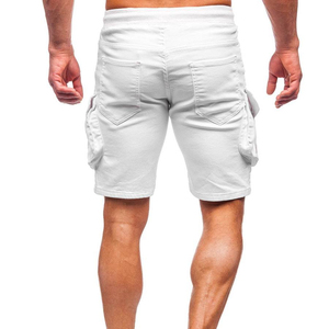 Shorts cargo blancs pour hommes, taille mi-haute, cordon de serrage, en coton, style bermuda, décontractés, avec poches, respirants, couleur unie - Product Image 2