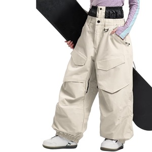 Pantalon de snowboard cargo beige pour femme, imperméable, isolation synthétique, jambe large, taille haute, fermeture boutonnée, vêtements de ski - Product Image 1