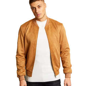 Men’s Tan Suede Bomber Jacket Classic Full-<b>Zip</b> Fashion Jacket with Ribbed Trim & Side Pockets Casual Streetwear Men's Jacket - Product Image 1
