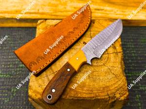 High Quality Damascus Steel Fixed Blade <b>Kitchen</b> & Camping <b>Knife</b> Handmade Razor <b>Sharp</b> DIY ODM with Leather Sheath Bulk - Product Image 3